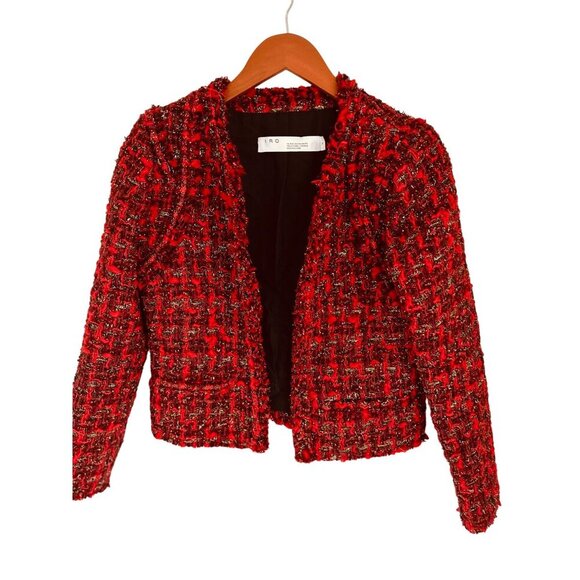 Iro Red Disco Tweed Jacket Wool Blend Red Silver Tweed Blazer Lined - Sz 4 - Picture 5 of 13